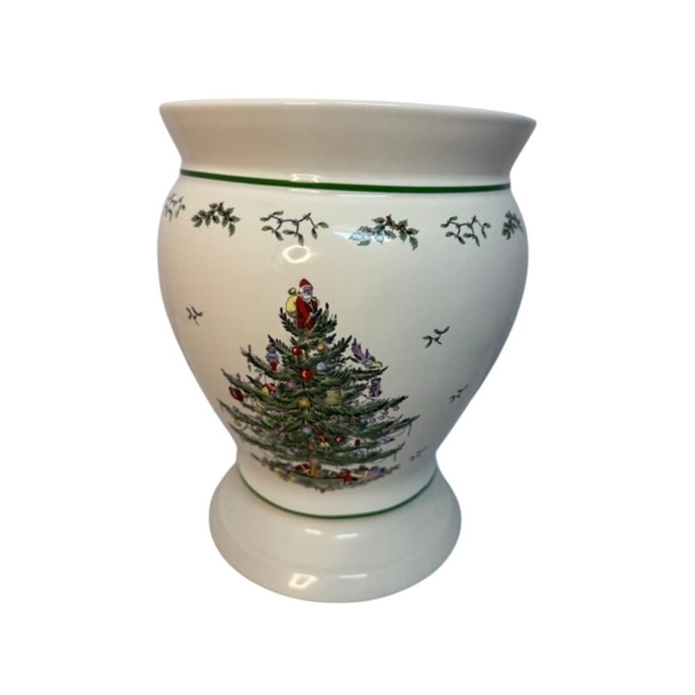 Spode Christmas Tree Waste Basket Porcelain Holiday Bathroom Decor Ivory